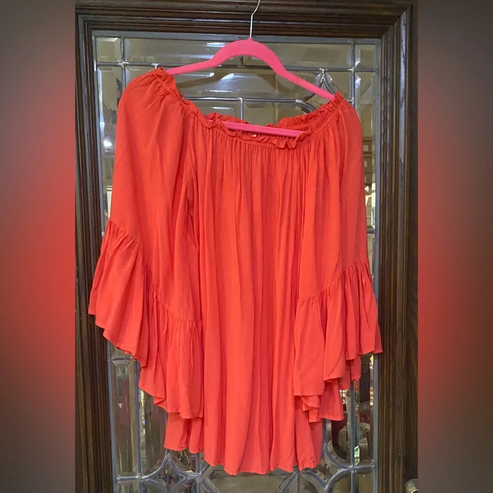 Elan Coral Boho Bell Sleeve Top – One Size – 100% Rayon